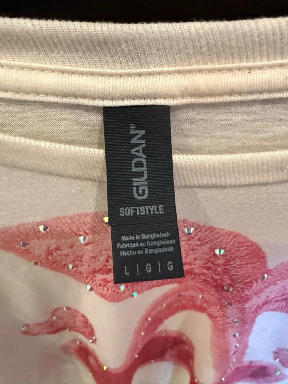 Women’s White Graphic Tee with Pink Sequin Cherry Design with bling. - Picture 2 of 4